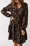 Leopard Ruffled Elastic Cuff Mini Dress-Dresses-MomFashion