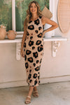 Leopard Split Open Back Sleeveless Maxi Dress-Dresses-MomFashion