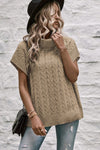 Light French Beige Cable Knit Turtleneck Batwing Sleeve Sweater-Tops-MomFashion