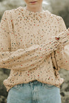 Light French Beige Colorful Dots Cable Knit Crew Neck Sweater-Tops-MomFashion