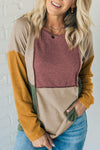 Light French Beige Exposed Seam Colorblock Knit Long Sleeve Top-Tops-MomFashion