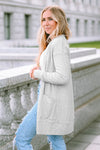 Light Gray Thermal Waffle Knit Pocketed Cardigan-Tops-MomFashion