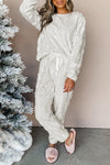 Light Grey Leopard Textured Loose Fit Fleece Lounge Set-Loungewear & Sleepwear/Loungewear-MomFashion