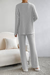 Light Grey Ribbed Knit V Neck Slouchy Two-piece Outfit-Loungewear-MomFashion