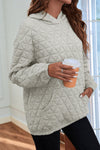 Light Grey Solid Color Quilted Kangaroo Pocket Hoodie-Tops-MomFashion