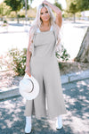 Light Grey Textured Self-Tie Strap Wide-Leg Overalls-Bottoms-MomFashion