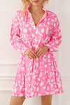 Light Pink Sweet Flower Print Tiered Ruffled Trim Short Dress-Dresses-MomFashion