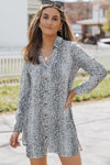 Long Sleeve Leopard Animal Print Shirt Dress-Dresses-MomFashion