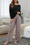 Long Sleeve Top and Leopard Print Pants Lounge Set-Loungewear-MomFashion