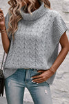 Medium Grey Cable Knit Turtleneck Batwing Sleeve Sweater-Tops-MomFashion