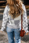 Medium Grey Checkered Print Drop Shoulder Sweater-Tops-MomFashion