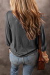 Medium Grey Solid Color 3/4 Sleeve Round Neck Blouse-Tops-MomFashion