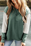 Mist Green Contrast Sleeves Patchwork Colorblock Hoodie-Tops-MomFashion