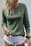 Mist Green Long Sleeve Snap Button Henley Top-Tops-MomFashion