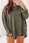 Moss Green Plus Size Textured Knit Long Sleeve Top-Plus Size-MomFashion
