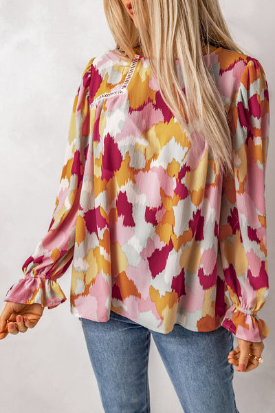 Multicolor Abstract Printed Long Sleeve Blouse-Tops-MomFashion