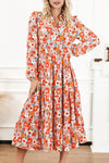 Multicolor Boho Floral Collared Long Sleeve Ruffled Dress-Dresses-MomFashion