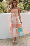 Multicolor Boho Patchwork Print Square Neck Sundress-Dresses-MomFashion