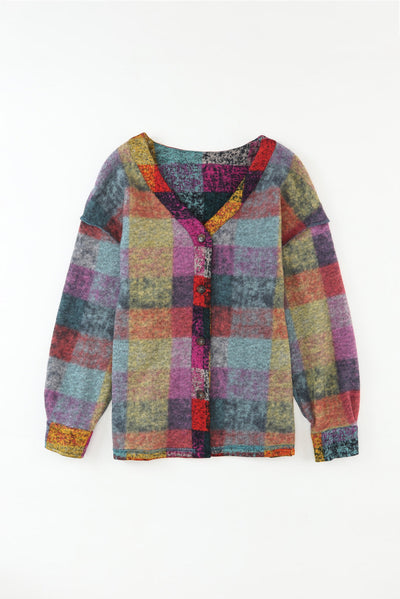 Multicolor Brushed Checked Western Buttoned Jacket-Outerwear-MomFashion