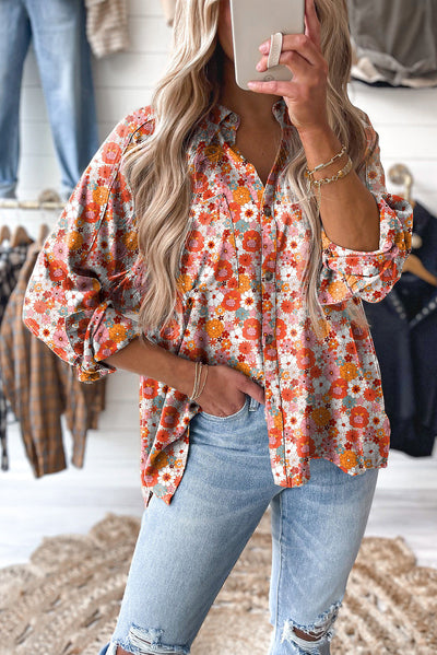 Multicolor Floral Print Chest Pocket Casual Shirt-Tops-MomFashion