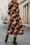 Multicolor Floral Print Waist Tie Pleated Midi Shirt Dress-Dresses-MomFashion