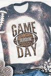 Multicolor GAME DAY Leopard Football Graphic Print Crew Neck T Shirt-Graphic-MomFashion