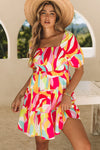 Multicolor Geometric Print Smocked Babydoll Mini Dress-Dresses-MomFashion