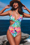 Multicolor Leopard Kiss Print Asymmetric Cutout One Piece Swimwear-Swimwear-MomFashion