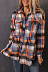 Multicolor Plaid Button Down Ruffled Shirt Jacket-Outerwear-MomFashion