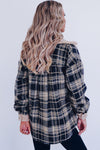 Multicolor Plaid Contrast Sherpa Flap Pocket Snap Button Shacket-Outerwear-MomFashion