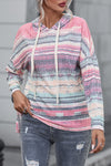 Multicolor Striped Print Cable Knit Drop Shoulder Hoodie-Tops-MomFashion