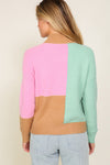 Multicolour Colorblock Mock Neck Ribbed Trim Sweater-Tops-MomFashion