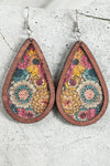 Multicolour Contrast Trim Floral Print Drop Earrings-Accessories-MomFashion