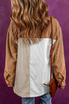 Multicolour Corduroy Colorblock Loose Shacket-Outerwear-MomFashion