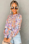 Multicolour Floral Bishop Sleeve Frilled Round Neck Blouse-Tops-MomFashion