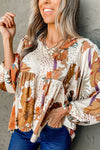 Multicolour Floral Print V Neck Babydoll Blouse-Tops-MomFashion