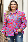 Multicolour Plus Size Floral Print Ruffled Puff Sleeve Shirt-Plus Size-MomFashion