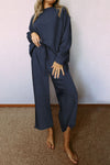 Navy Blue Ultra Loose Textured 2pcs Slouchy Outfit-Loungewear-MomFashion