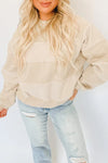 Oatmeal Contrast 2-tone Patchwork Raglan Sleeve Sweatshirt-Tops-MomFashion