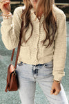 Oatmeal Pearl Buttons Popcorn Textured Sweater Cardigan-Tops-MomFashion