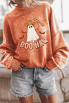 Orange BOO HAW Ghost Halloween Print Drop Sleeve Sweatshirt-Graphic-MomFashion