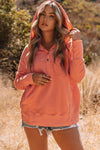 Orange Batwing Sleeve Pocketed Henley Hoodie-Tops-MomFashion