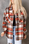 Orange Chest Pockets Flannel Plaid Shacket-Outerwear-MomFashion