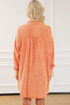 Orange Crinkled Dual Chest Pocket Oversized Shirt Dress-Dresses-MomFashion