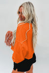 Orange Game Day Lettering Rugby Notched Neck Sweatshirt-Tops-MomFashion