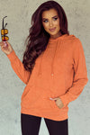 Orange Mineral Wash Kangaroo Pocket Drawstring Pullover Hoodie-Tops-MomFashion