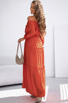 Orange Off Shoulder Balloon Sleeve Cutout Ruffled Maxi Dress-Dresses-MomFashion