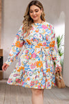 Orange Paisley Floral Print Belted Plus Size Dress-Plus Size-MomFashion