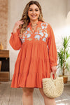 Orange Plus Size Embroidered Tiered Ruffle Dress-Plus Size-MomFashion