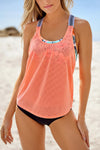 Orange Printed Splicing Racerback Tankini-Swimwear-MomFashion